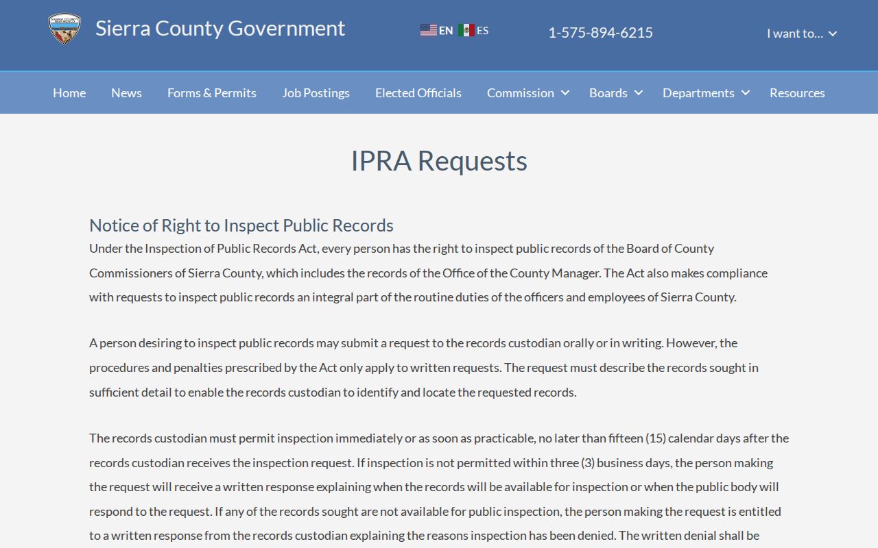 Sierra County released inmate record IPRA request form