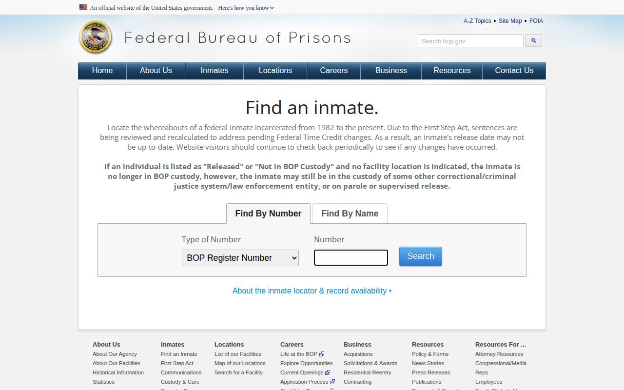 Federal Bureau of Prisons release locator for Sierra County records